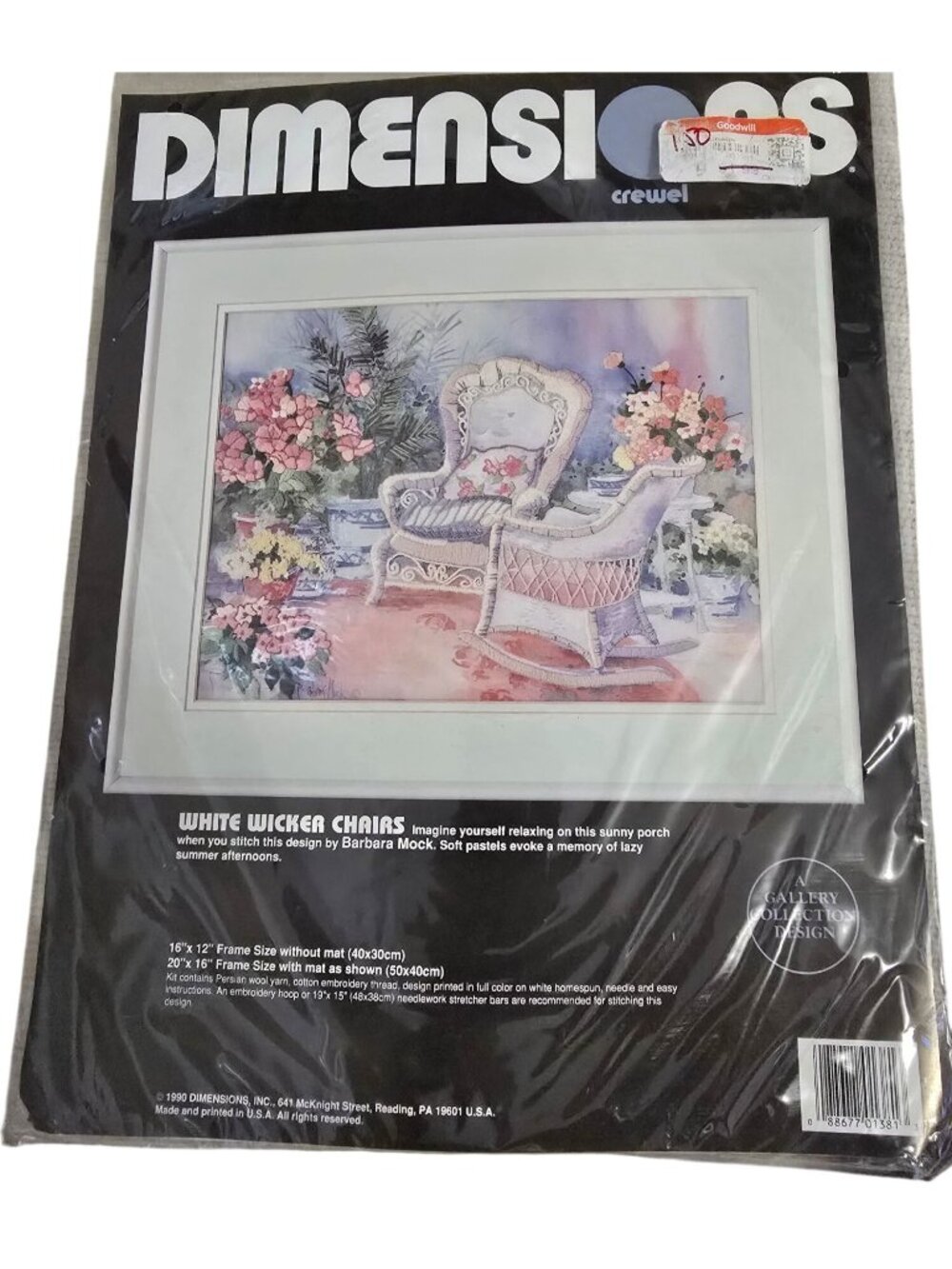 NIB vintage Dimensions Crewel Needlework Kit White Wicker Chairs (1381) 1990